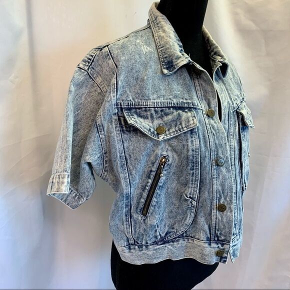💥BRUNO Cassini vintage short sleeve acid wash retro denim Jean jacket - Picture 2 of 7